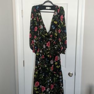 Eliza J Surplice Chiffon Backless Maxi Dress